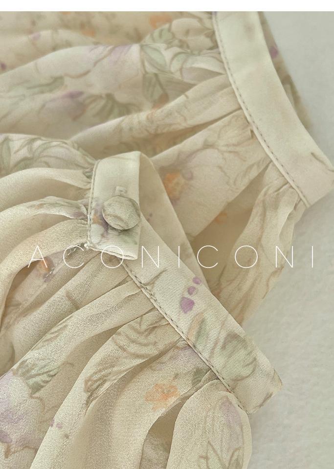 Aconiconi Elegant V-Neck Palace Sleeve Short layered  Dress-Lanshan Qimeng