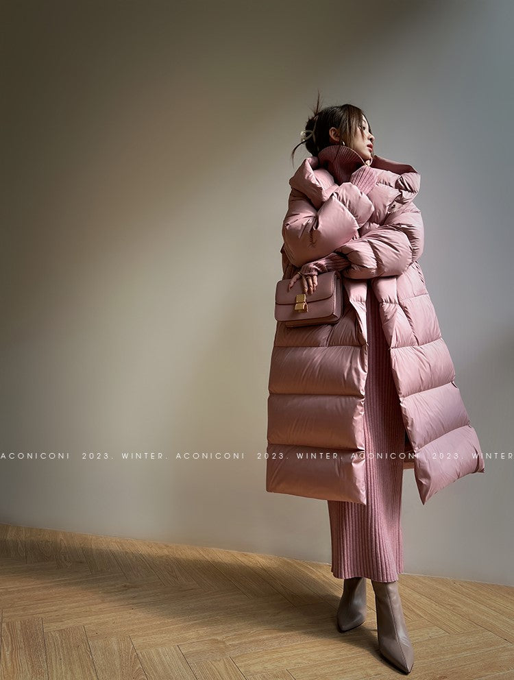 Aconiconi Luxury Purple Duck Down Hooded Loose Thick Warm Winter Coat- Dreamberry Cheese