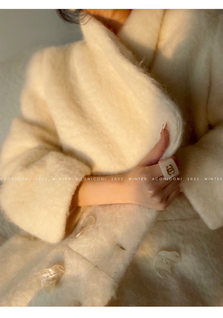 Aconiconi|Thick korean white winter Long Wool Coat - Ting Tea