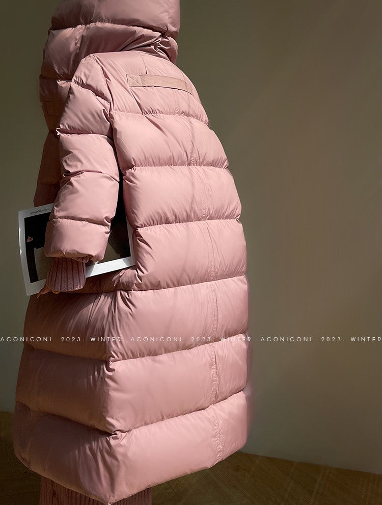 Aconiconi Luxury Purple Duck Down Hooded Loose Thick Warm Winter Coat- Dreamberry Cheese