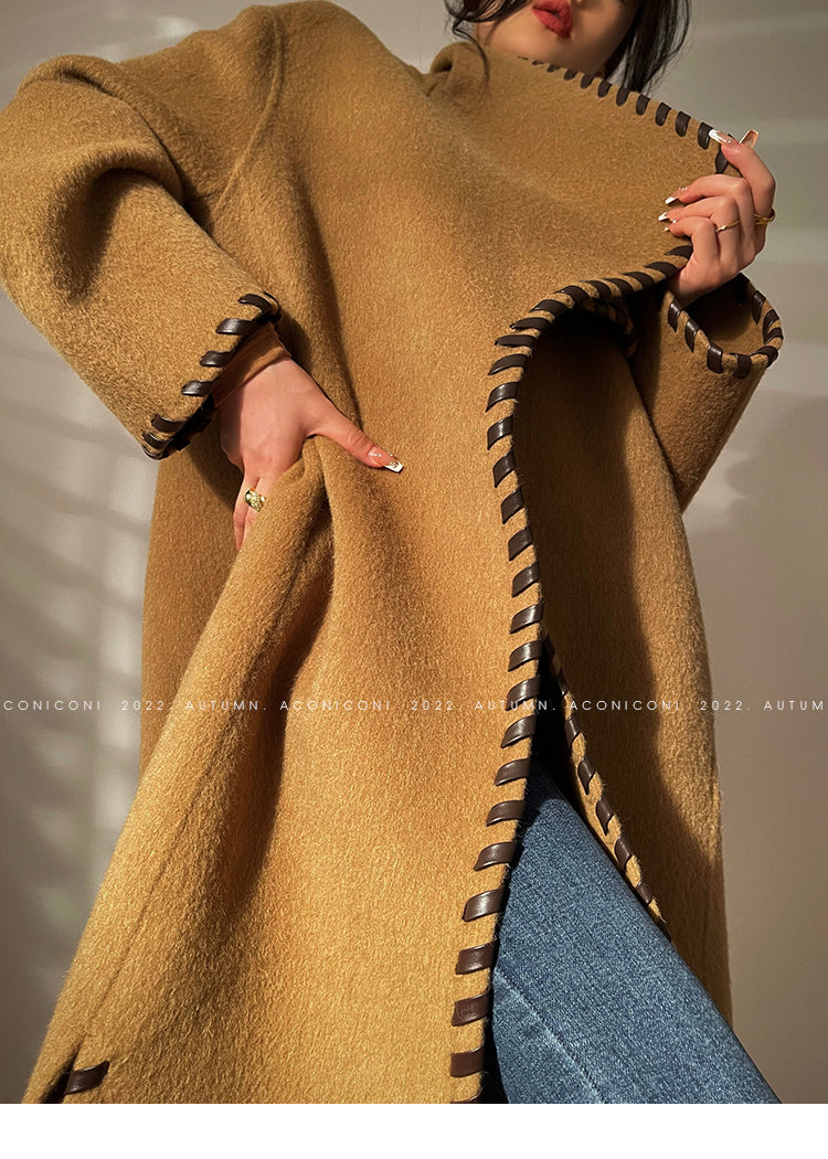Aconiconi| Full wool coat classic double-sided wool woven belt coat -Nocturne
