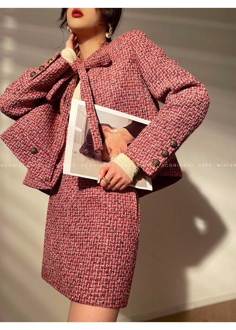 Aconiconi| bright autumn and winter elegant design jacket Skirt - Rose tea