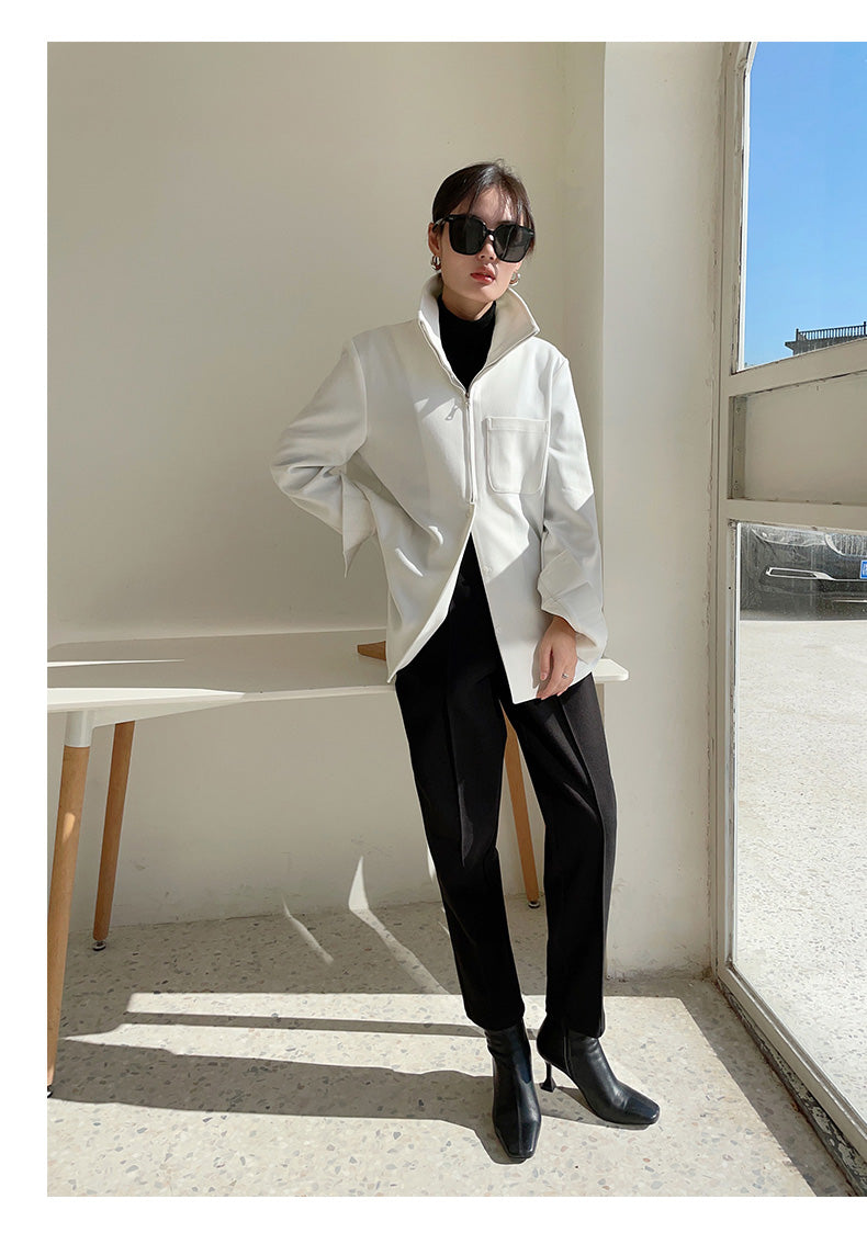 Half zipper white shirt women's autumn shirt- Tiloba