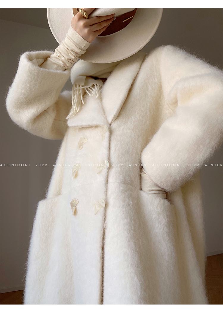 Aconiconi|Thick korean white winter Long Wool Coat - Ting Tea