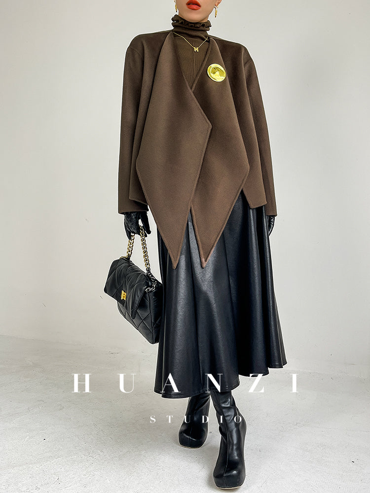 Huanzi wool tweed autumn winter short cashmere double-sided coat - Talfy