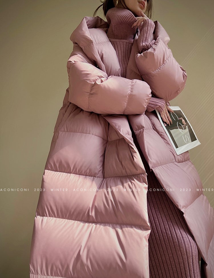 Aconiconi Luxury Purple Duck Down Hooded Loose Thick Warm Winter Coat- Dreamberry Cheese