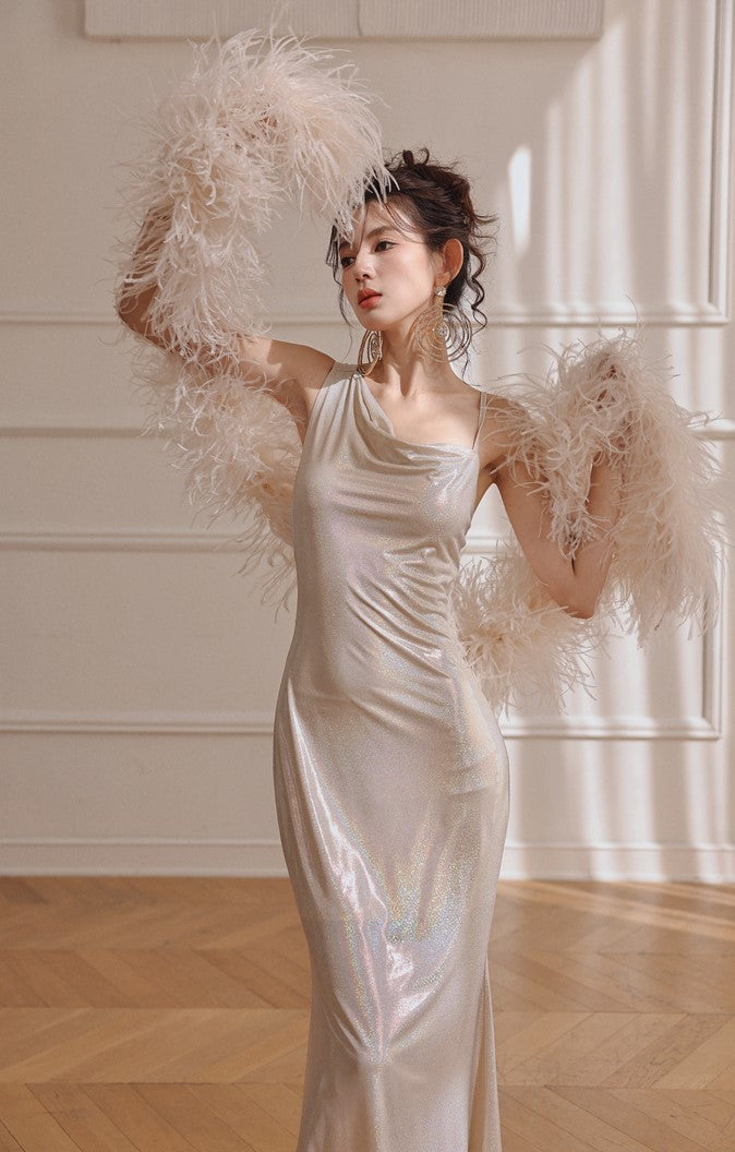 DOLLY Luxury Sliver Sleeveless Glitter Slim Fit Long Banquet Dress-SWATTIE