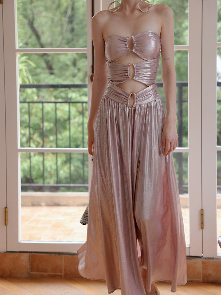 DOLLY Luxury Sleeveless Skin Revealing Tube Top Hollow Birthday Dress-MIA