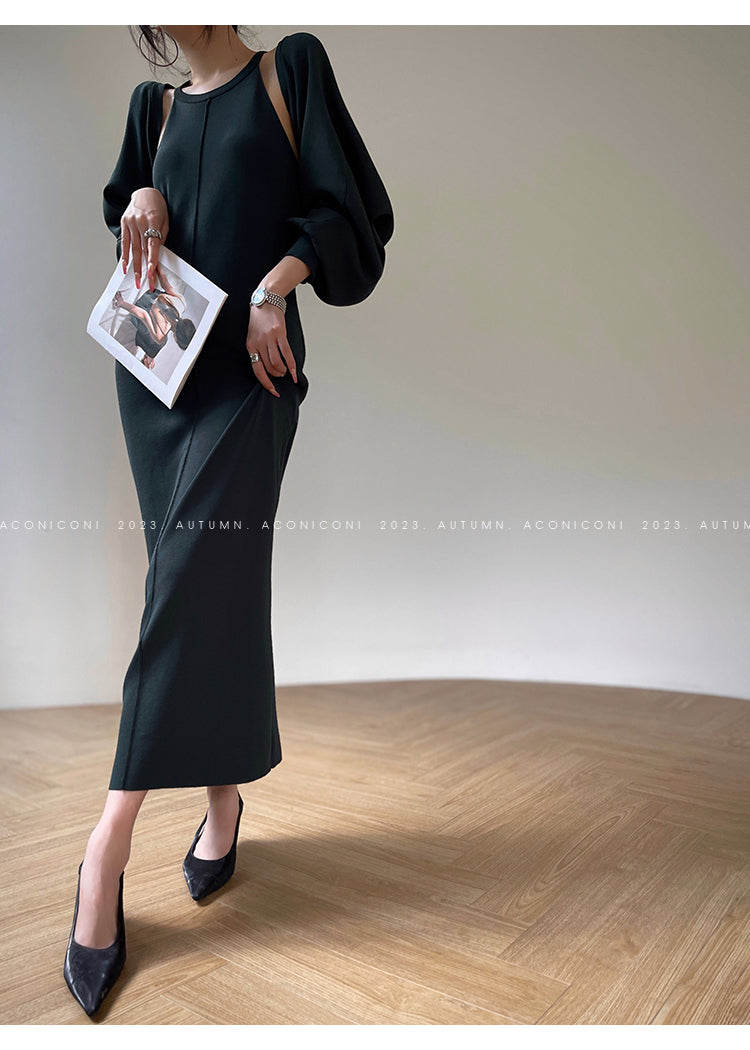 Aconiconi| Knitted dress suit + classic shawl versatile cardigan - Paris