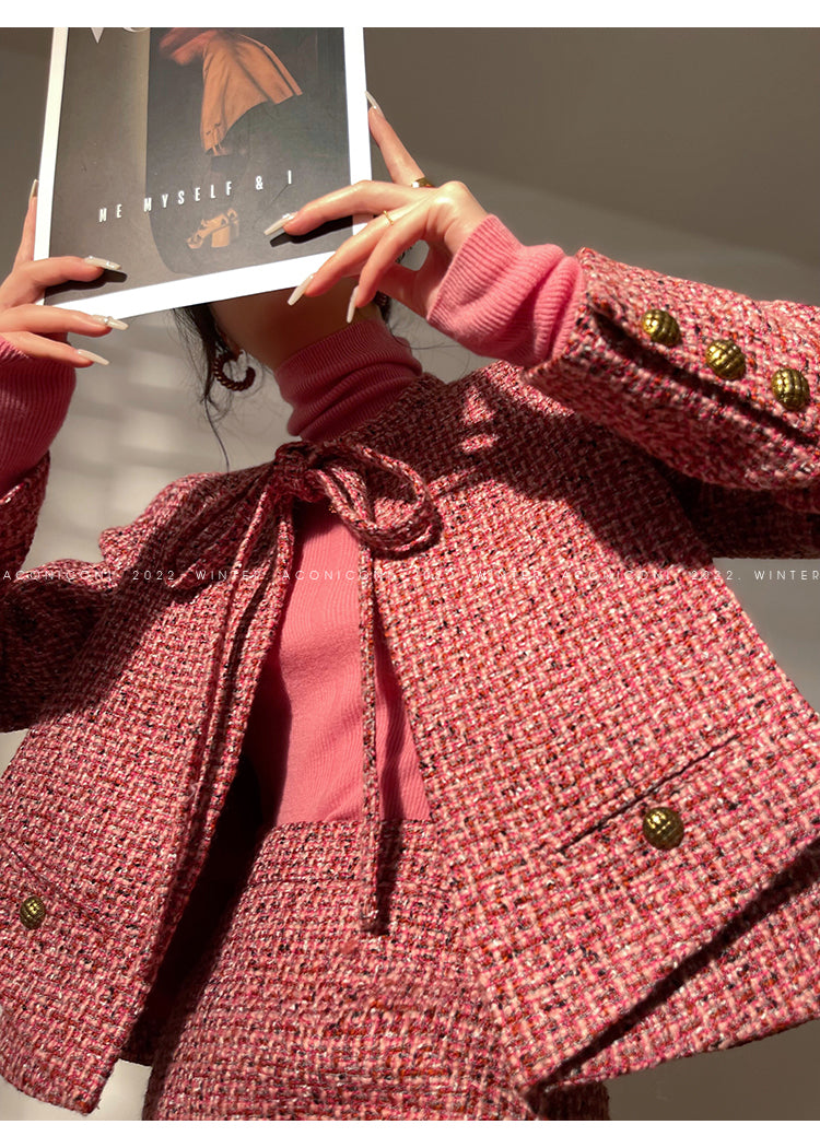 Aconiconi| bright autumn and winter elegant design jacket Skirt - Rose tea