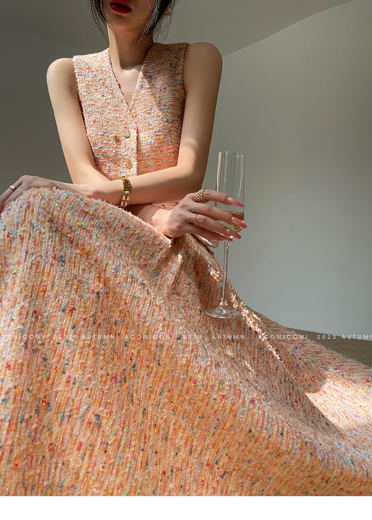 Aconiconi| Tweed, high-end vest, shirt,, high-waisted skirt - Anabelle