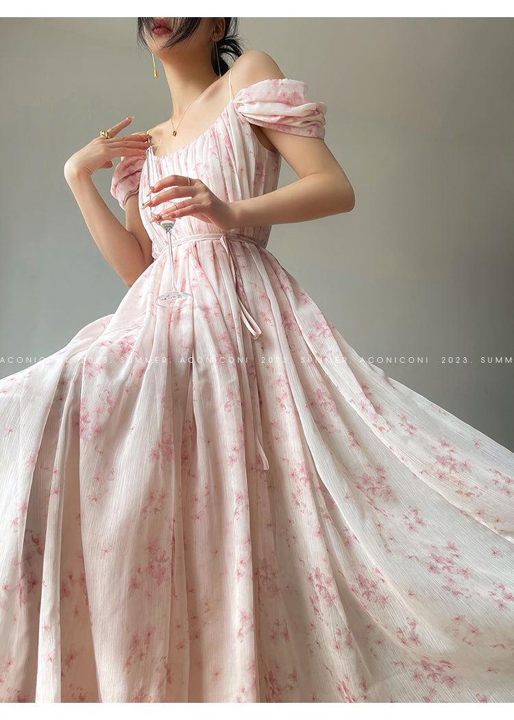 Aconiconi Broken floral slip birdgertons inspired loose dress -Fuso Hibiscus