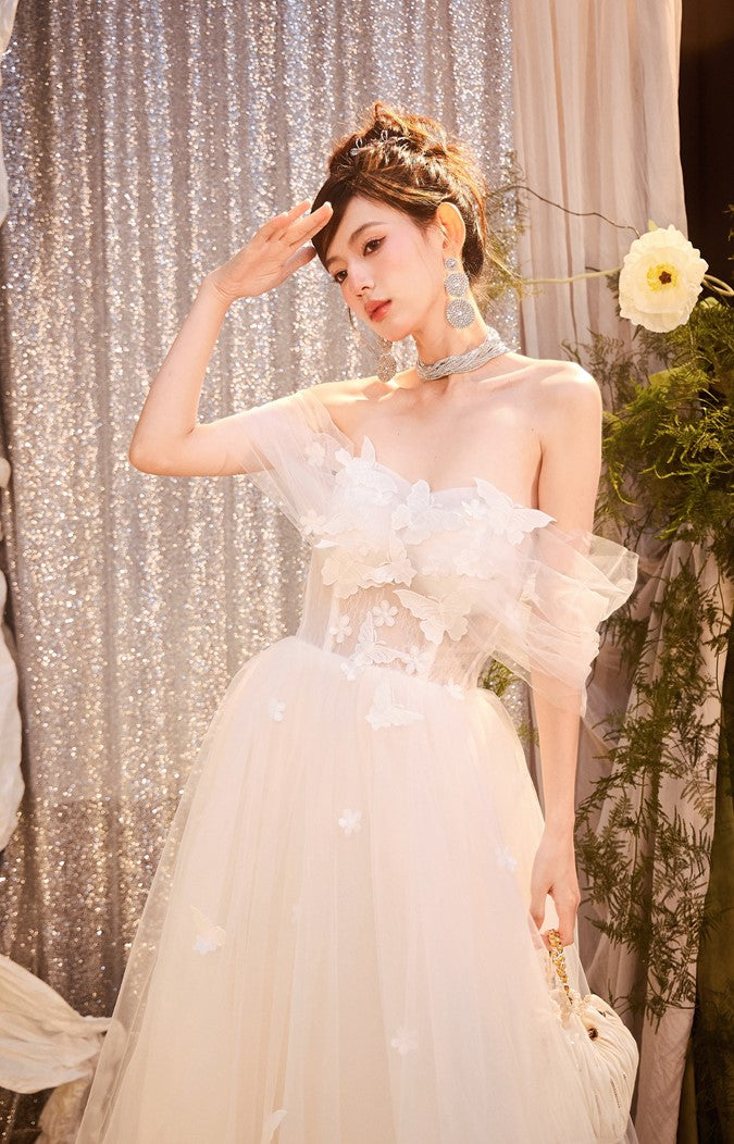 DOLLY Elegant White Off Shoulder Short Sleeve Flower Wedding Dress-SOPHIE (V)