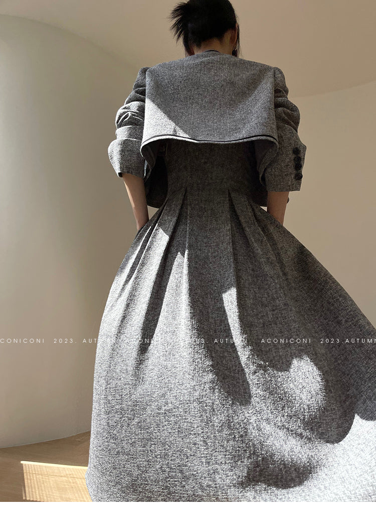 Aconiconi  Elegant gray pleated dress and short jacket - Kawashima Girl