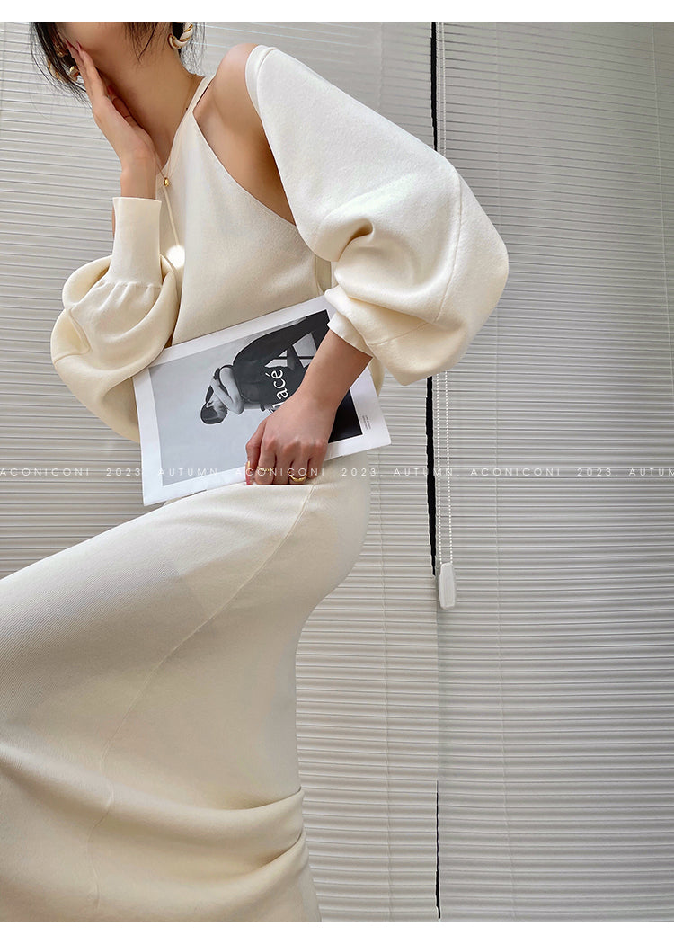 Aconiconi| Knitted dress suit + classic shawl versatile cardigan - Paris