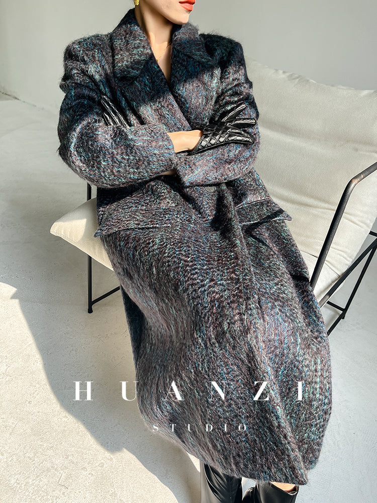 Huanzi custom dyed couture mohair water ripple wool cautumn and winter coat - Kendu