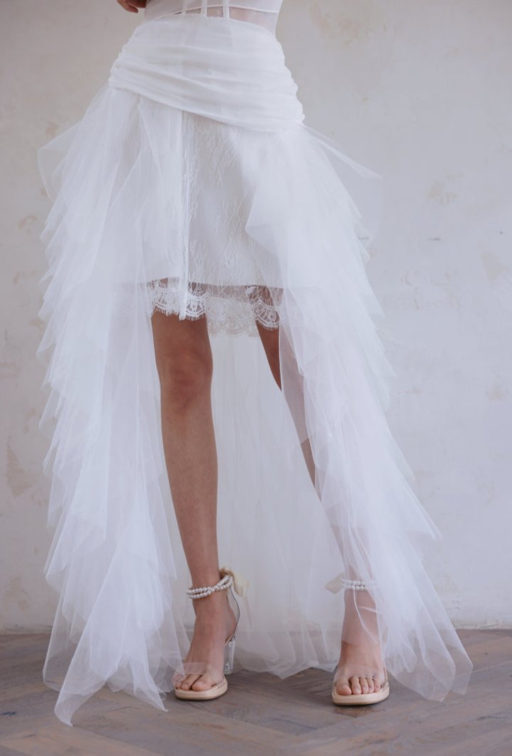 DOLLY Elegant White Two Piece Bandeau Wedding Dress-MUNA