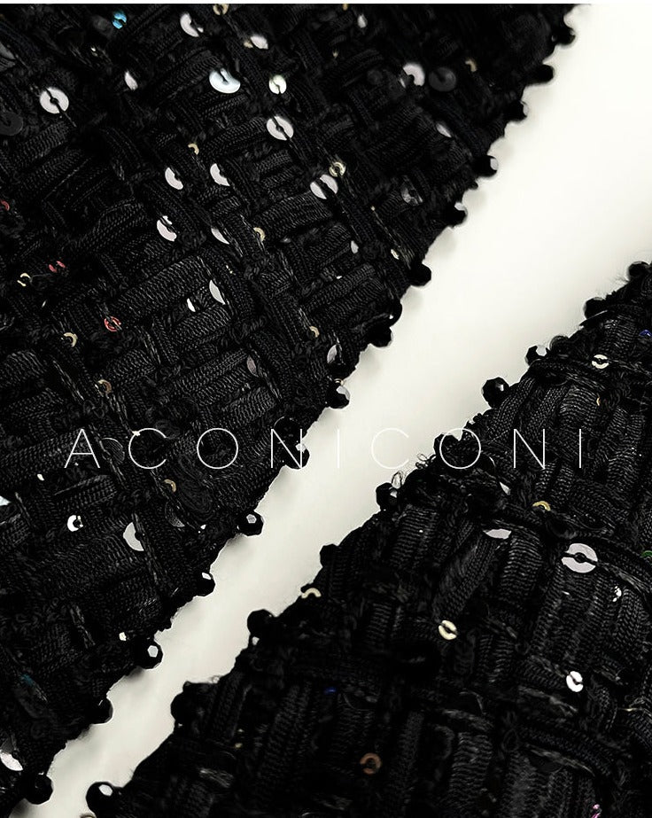 Aconiconi Tweed Sequins Fragrance Dress Skirt Loose Blazer Skirt