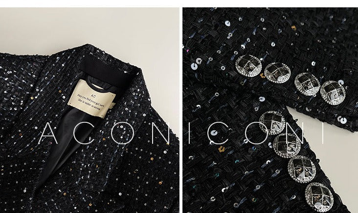 Aconiconi Tweed Sequins Fragrance Dress Skirt Loose Blazer Skirt