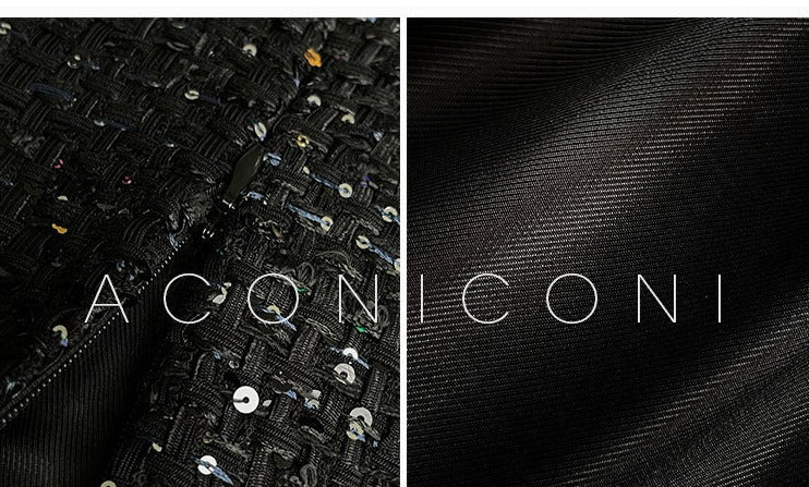 Aconiconi Tweed Sequins Fragrance Dress Skirt Loose Blazer Skirt