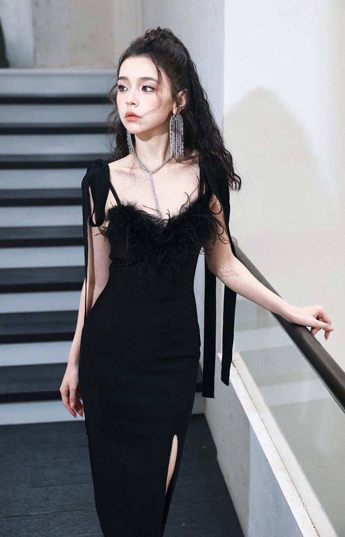 DOLLY Elegant Black French Style Body Shape Suspender Dinner Dress-LENA (V)