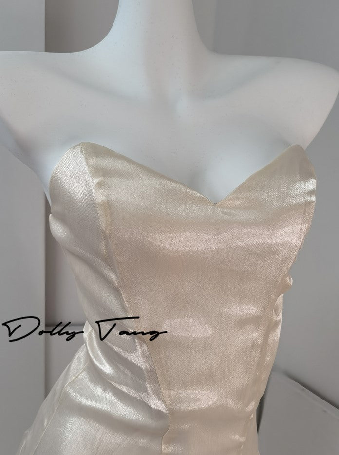 DOLLY High End Cream Sleeveless satin slip flow Wedding Dress-SONNI