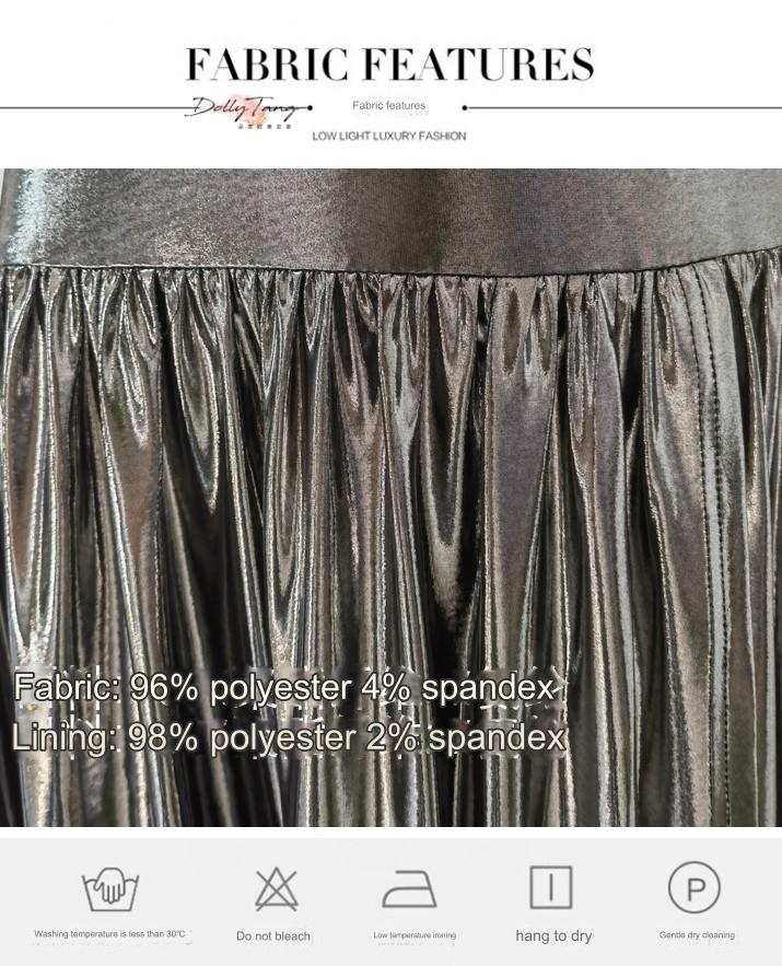 DOLLY High End Liquid Sliver Grey Crew Neck Sleeveless Pleated Street Dress-LEZY
