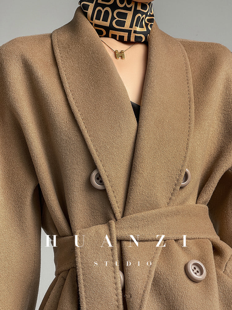 Huanzi high-end double-sided cashmere wool tweed blazer coat - Vellor