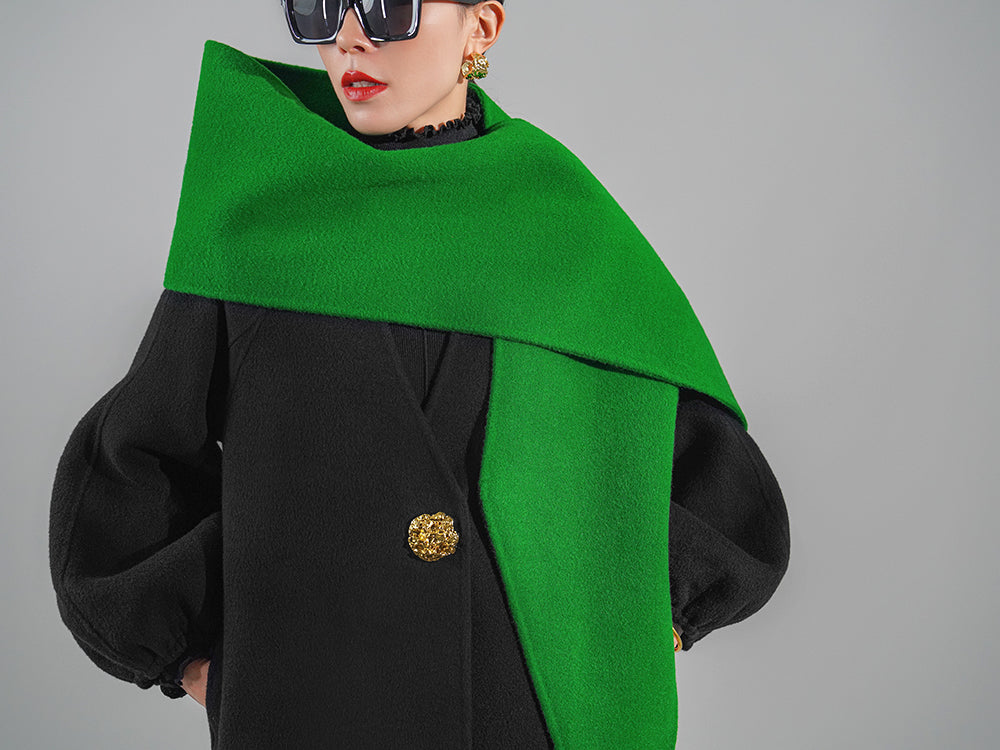 Huanzi designer double-sided cashmere coat mid-length contrast autumn winter wool coat - Time