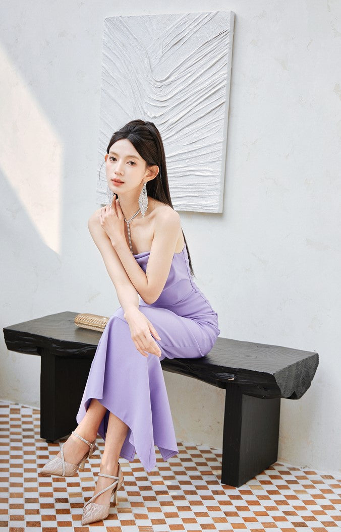 DOLLY Luxury Light Purple body con Taro Tube Top Fishtail Dress-ALERO