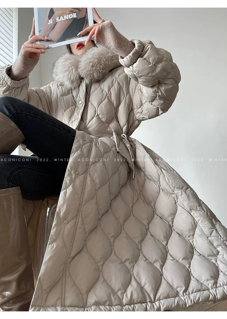 Aconiconi|0 White long Duck Down Winter Fur Collar High-End Jacket coat - Hexu
