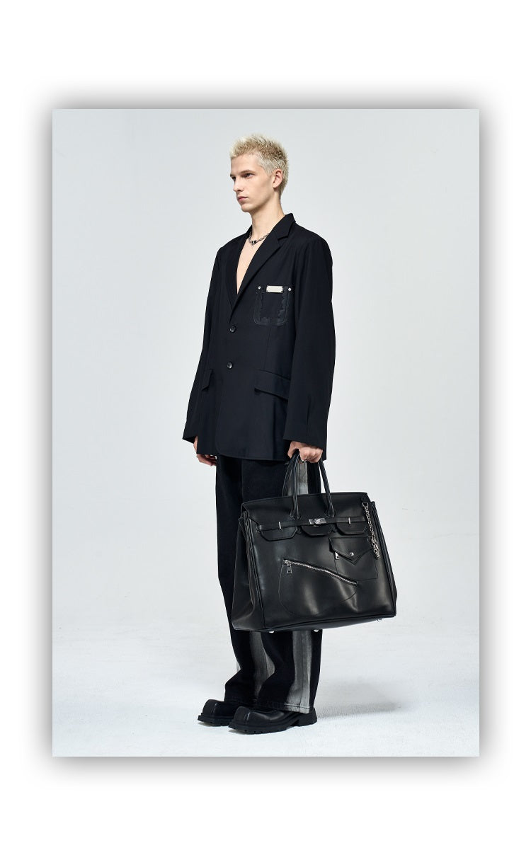 Birkin inspired handmade PU Leather Black tote buckle men/women's weekender travel overnight weekend handbag