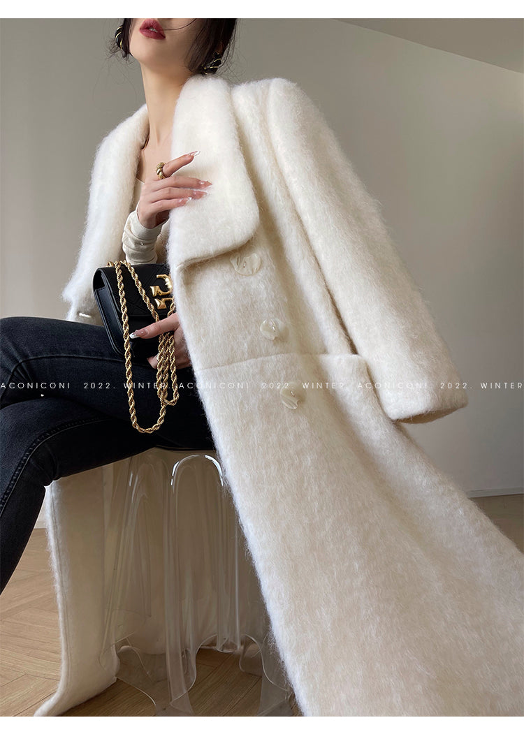 Aconiconi|Thick korean white winter Long Wool Coat - Ting Tea