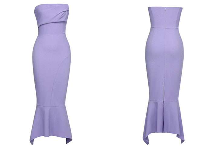 DOLLY Luxury Light Purple body con Taro Tube Top Fishtail Dress-ALERO
