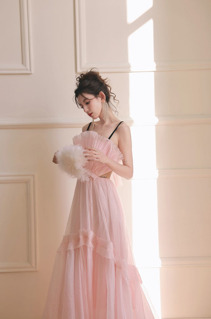 DOLLY Luxury Sleeveless Backless Strap Handmade Pleated Party Dress-GINA