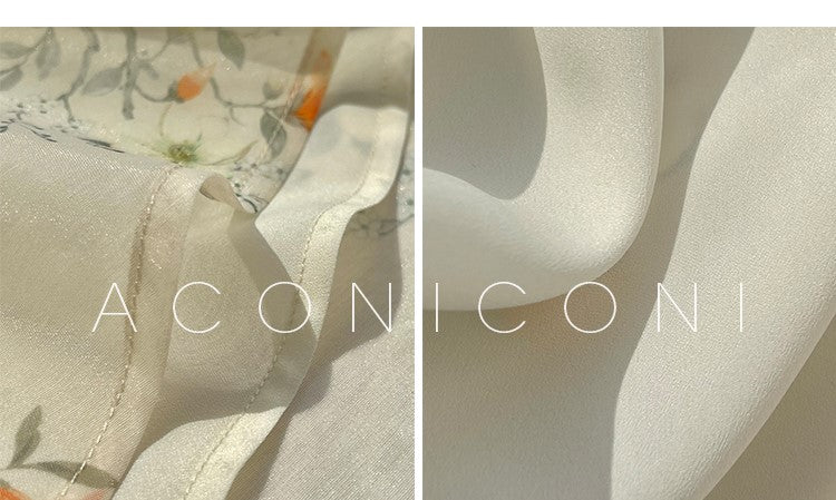 Aconiconi Luxury French Beaded V-Neck Floral Slit Midi Tea Dress- Primrose Freesia