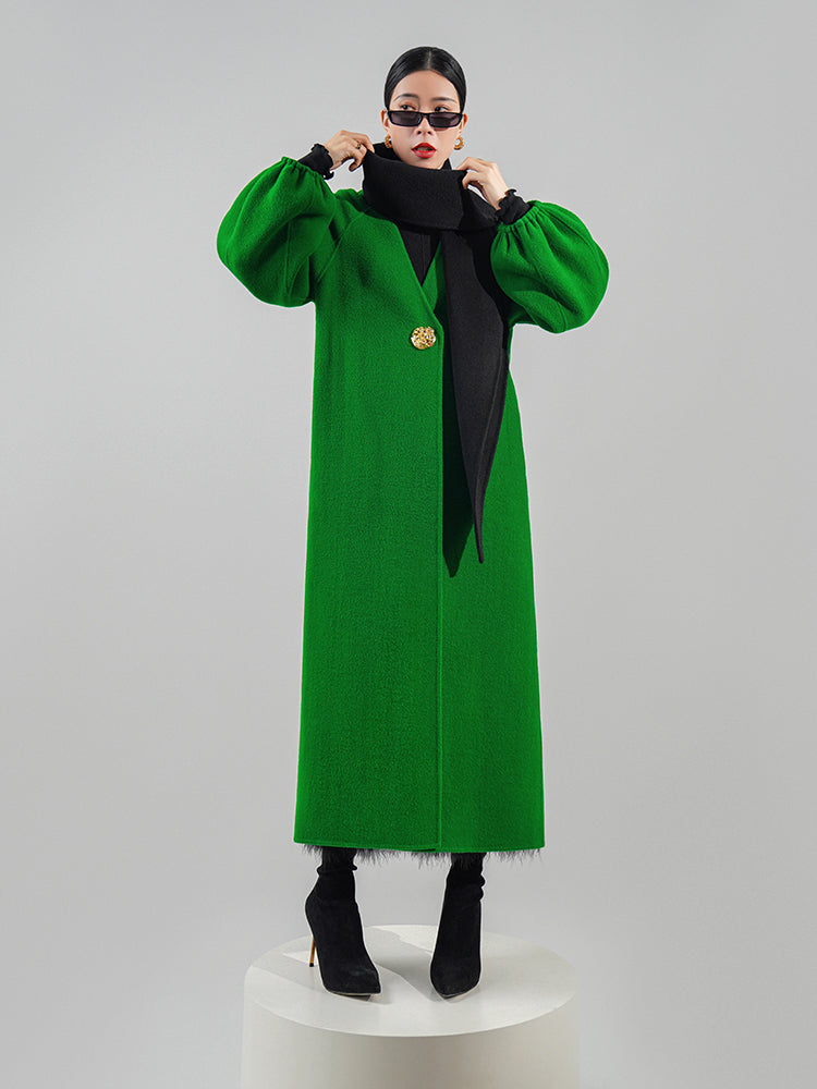 Huanzi designer double-sided cashmere coat mid-length contrast autumn winter wool coat - Time