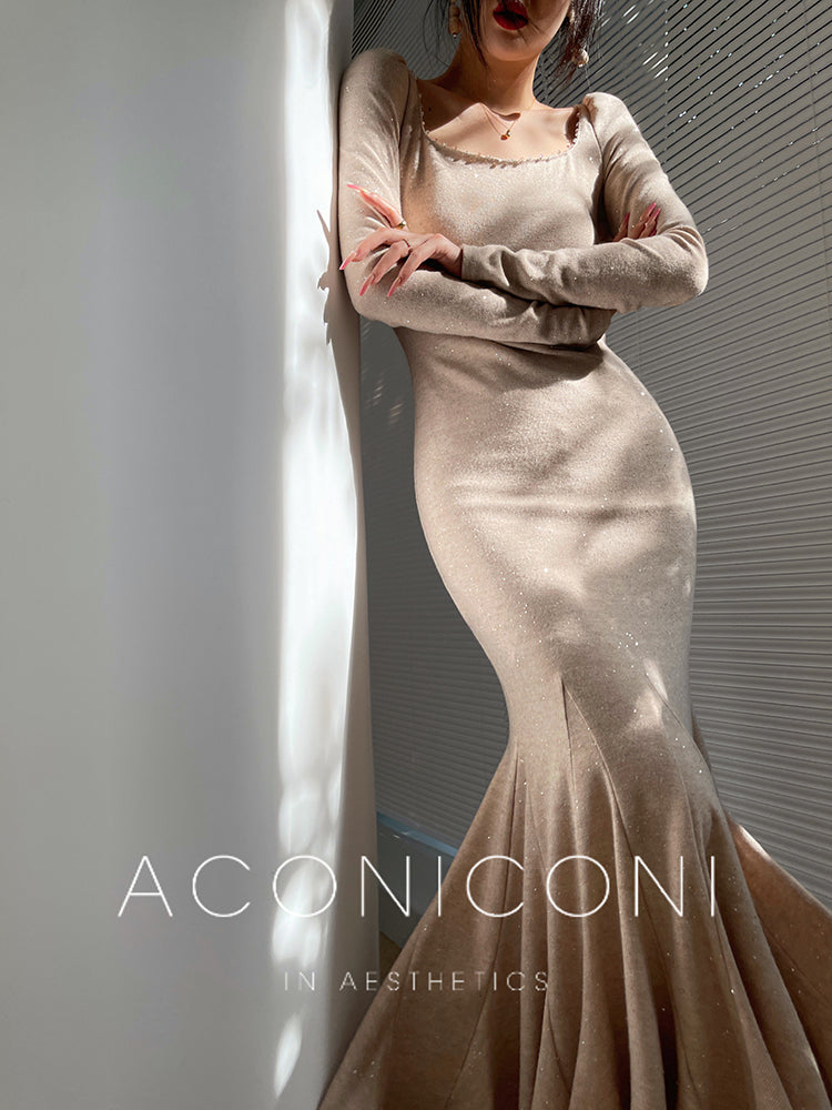 Aconiconi| Mermaid minimal sequin knitted sweater dress - Cace