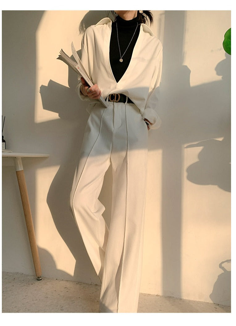 White V-neck v neck shirt long-sleeved shirt -Mmia