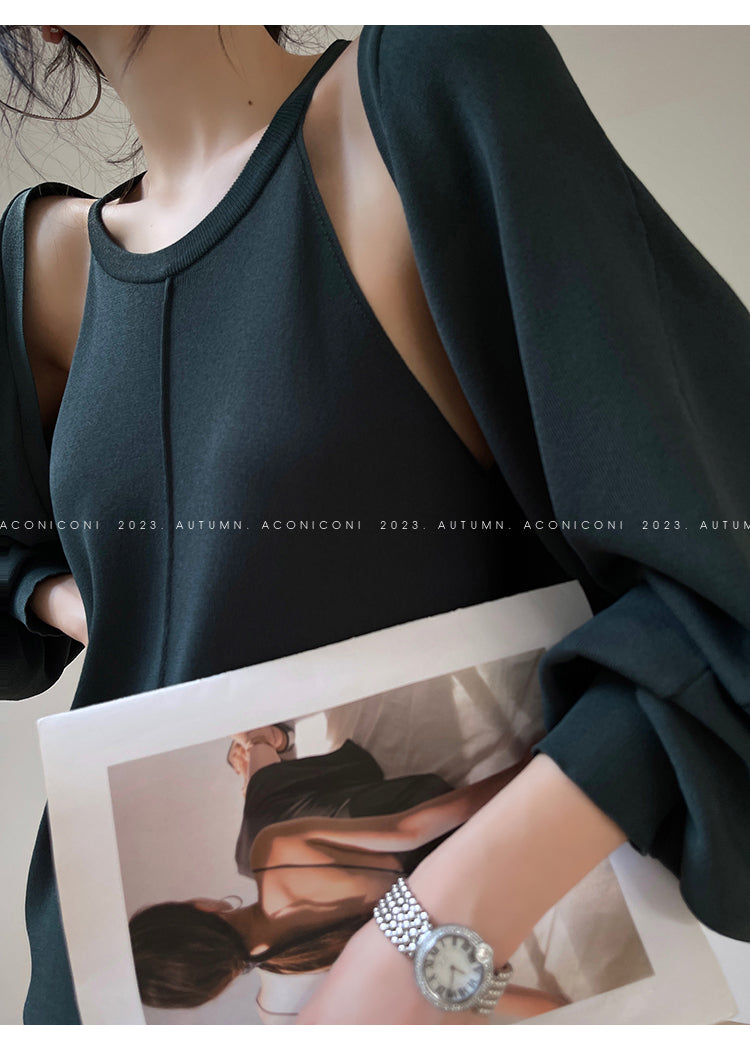 Aconiconi| Knitted dress suit + classic shawl versatile cardigan - Paris