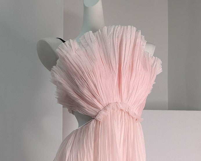 DOLLY Luxury Sleeveless Backless Strap Handmade Pleated Party Dress-GINA