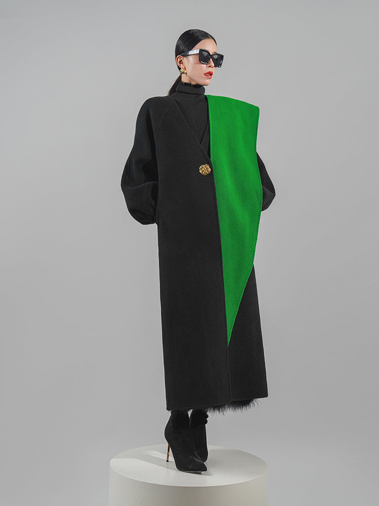 Huanzi designer double-sided cashmere coat mid-length contrast autumn winter wool coat - Time