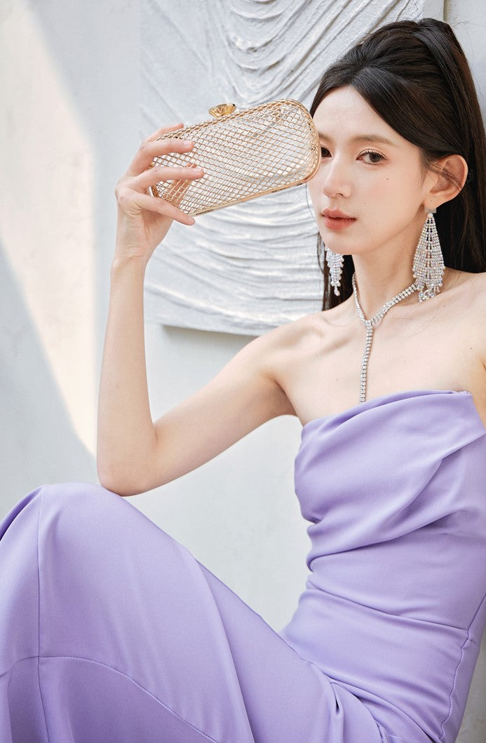 DOLLY Luxury Light Purple body con Taro Tube Top Fishtail Dress-ALERO