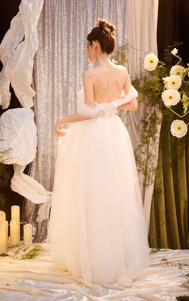 DOLLY Elegant White Off Shoulder Short Sleeve Flower Wedding Dress-SOPHIE (V)