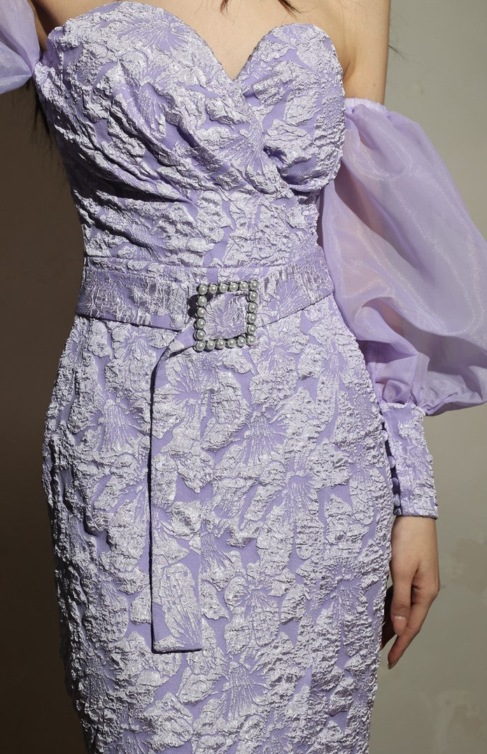 DOLLY Elegant Purple Puff Long Sleeve Off Shoulder Dinner Dress-GRISLLE
