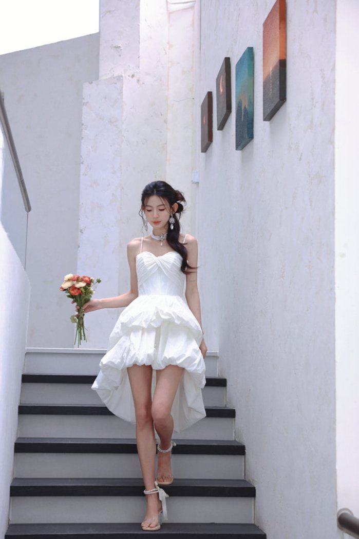 DOLLY Luxury White Sleeveless Short Puffy Chic Birthday Dress-YOYO