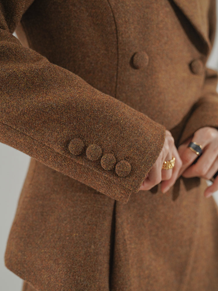 Huanzi worsted wool high-end vintage British women's autumn winter blazer - Tiwe