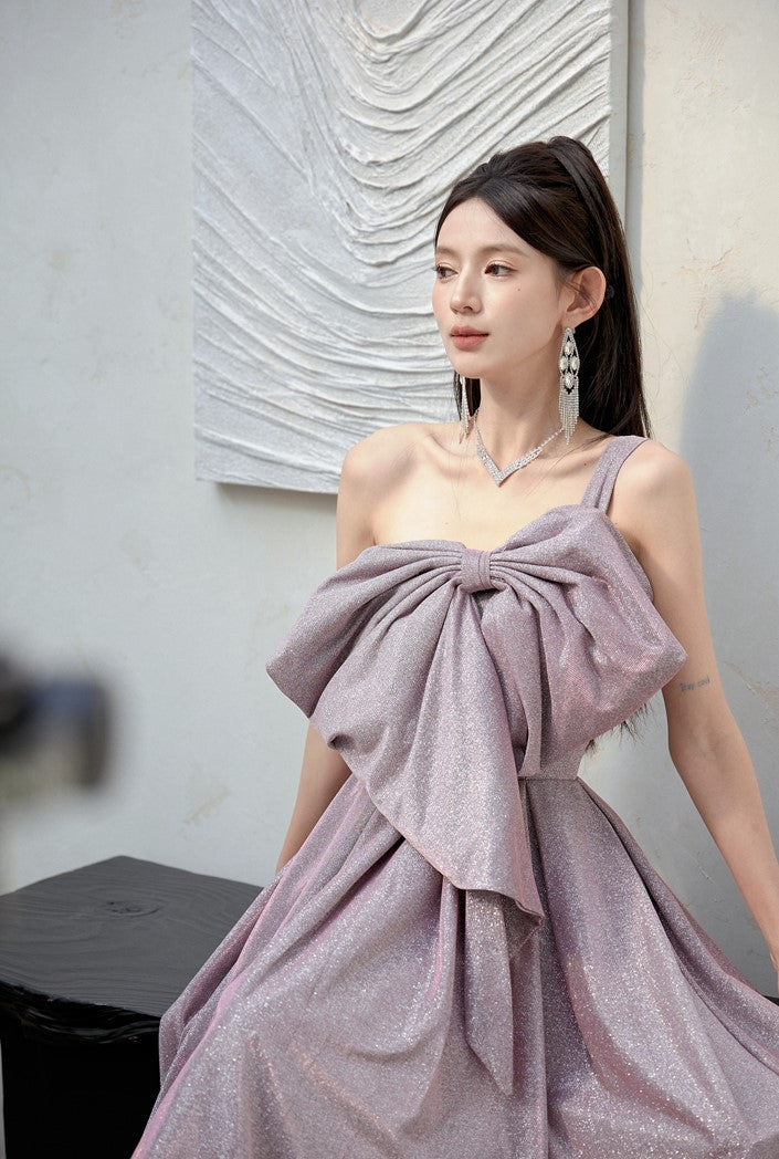 DOLLY Elegant Purple Off Shoulder Bow Sequin Long High Waist Cocktail Dress-TESSA (V)