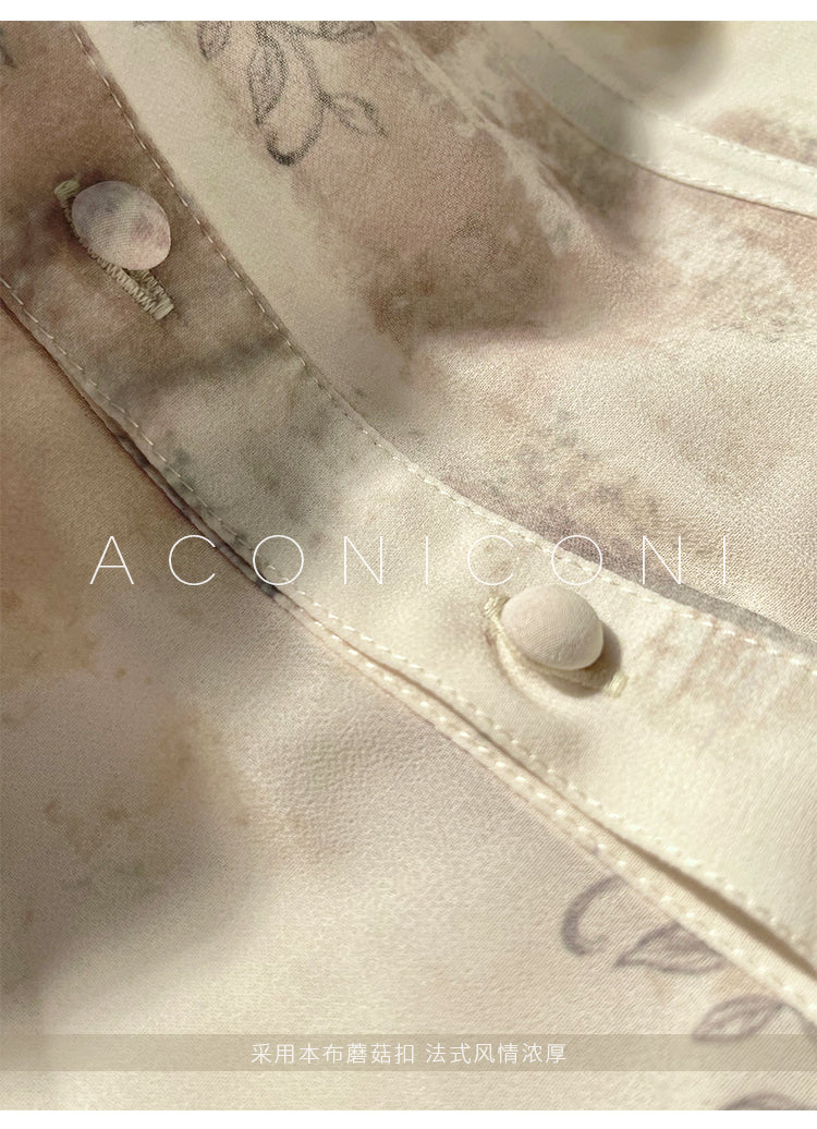 Aconiconi French puff short-sleeved shirt, tank layered printed skirt -  Kono's love letter