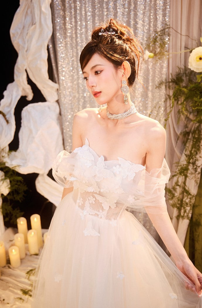 DOLLY Elegant White Off Shoulder Short Sleeve Flower Wedding Dress-SOPHIE (V)